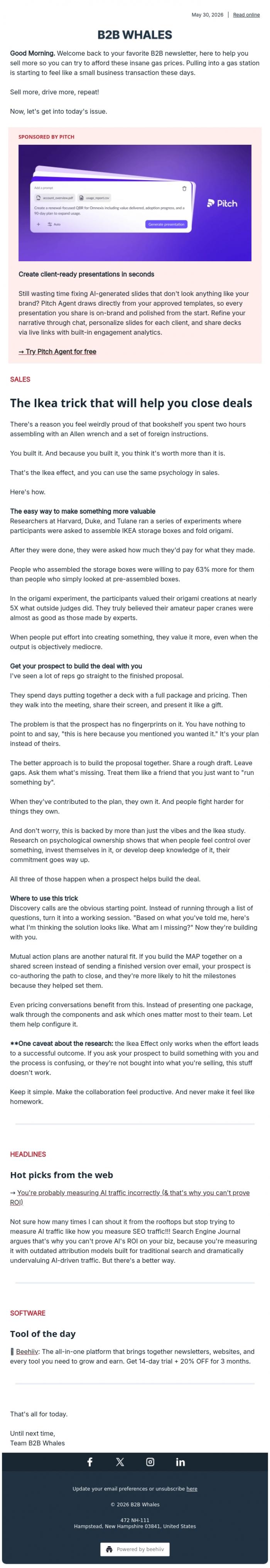 Email Design Inspiration from B2B Whales, The Ikea trick that will help you close deals