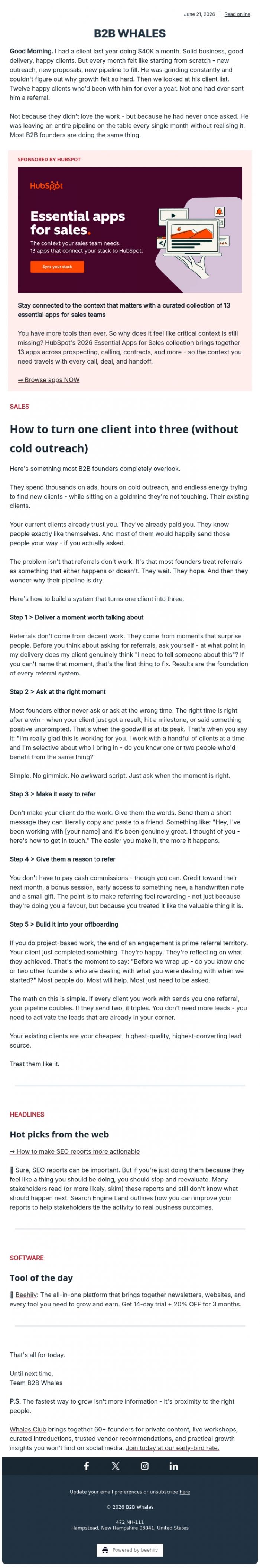 Email Design Inspiration from B2B Whales, 📢 How to turn one client into three 