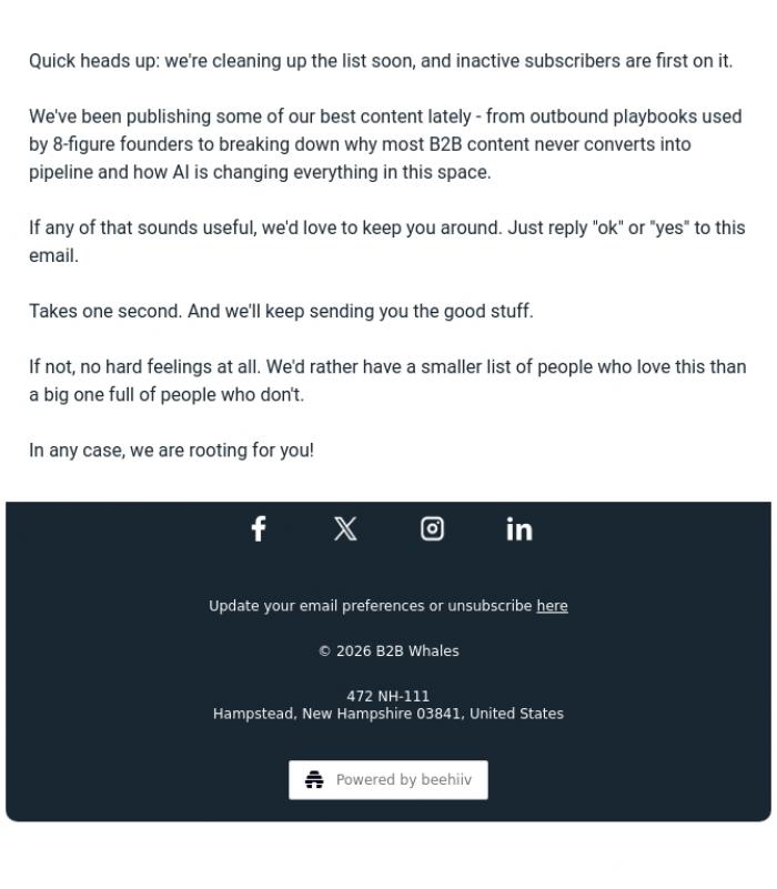 Email Design Inspiration from B2B Whales, We're about to clean house