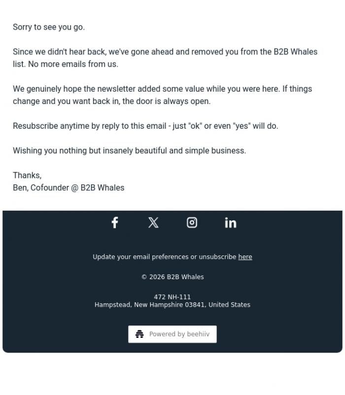 Email Design Inspiration from B2B Whales, You're off the list