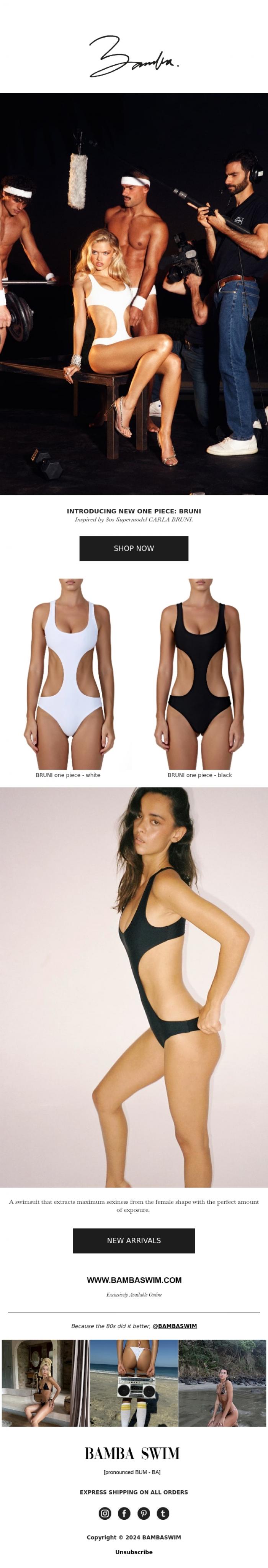 Email Design Inspiration from BAMBA SWIM, NEW 80S ONE PIECE