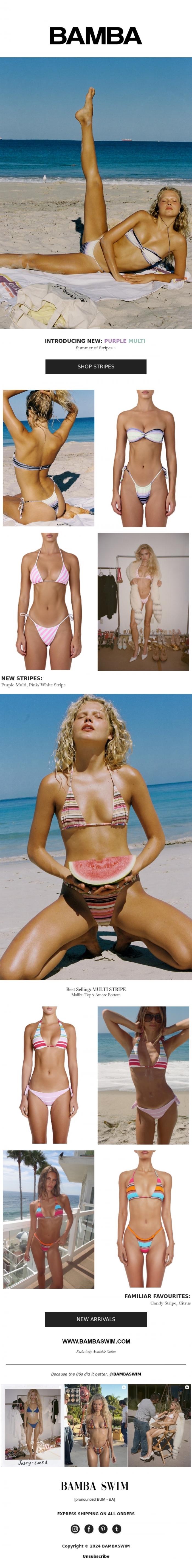Email Design Inspiration from BAMBA SWIM, SUMMER OF STRIPES 🌞⛱️