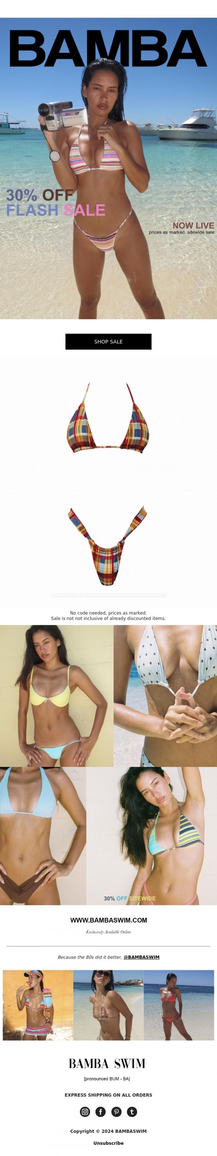 Email Design Inspiration from BAMBA SWIM, BAMBAS BIGGEST FLASH SALE 👙👙👙