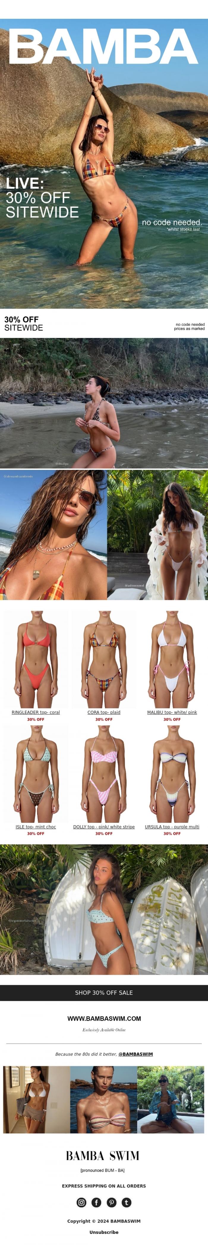 Email Design Inspiration from BAMBA SWIM, BEST SELLERS ON SALE.