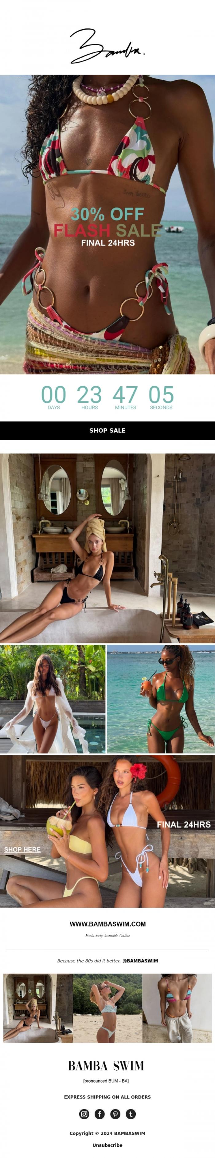 Email Design Inspiration from BAMBA SWIM, 💓👙✋🏼❤️30% OFF FINAL 24❤️✋🏼👙💓