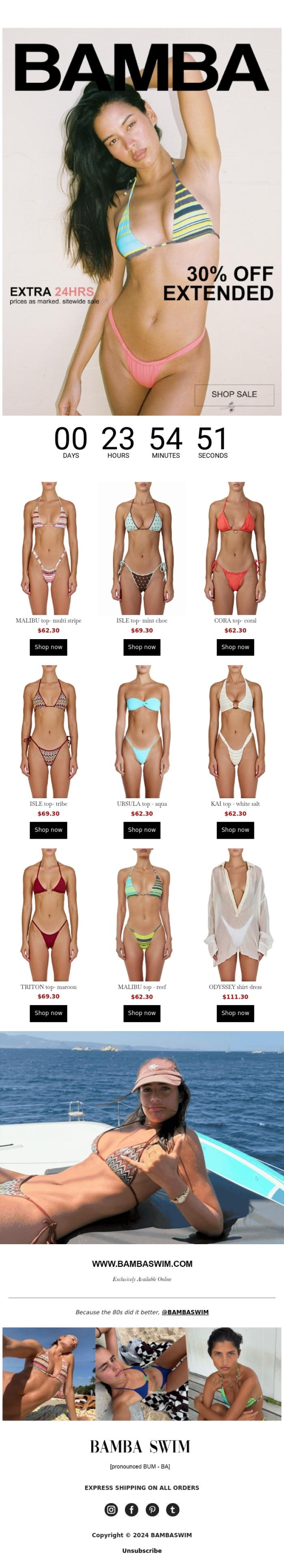 Email Design Inspiration from BAMBA SWIM, FLASH SALE LAST CHANCE!!
