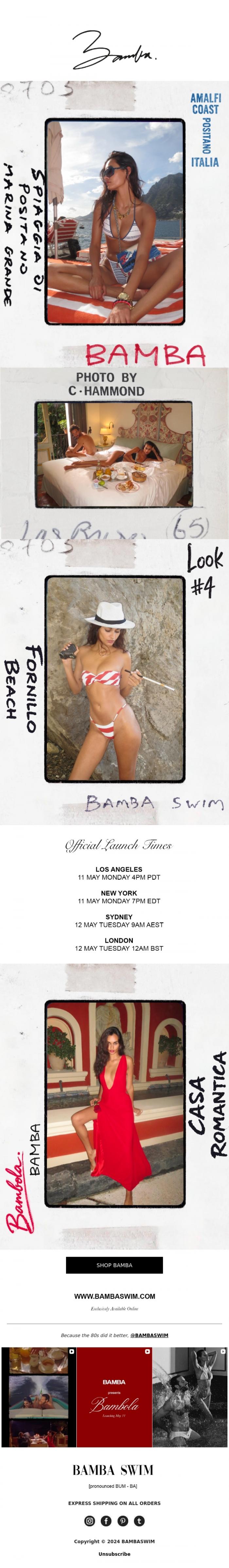 Email Design Inspiration from BAMBA SWIM, introducing BAMBOLA ... coming soon 📖🇮🇹✨