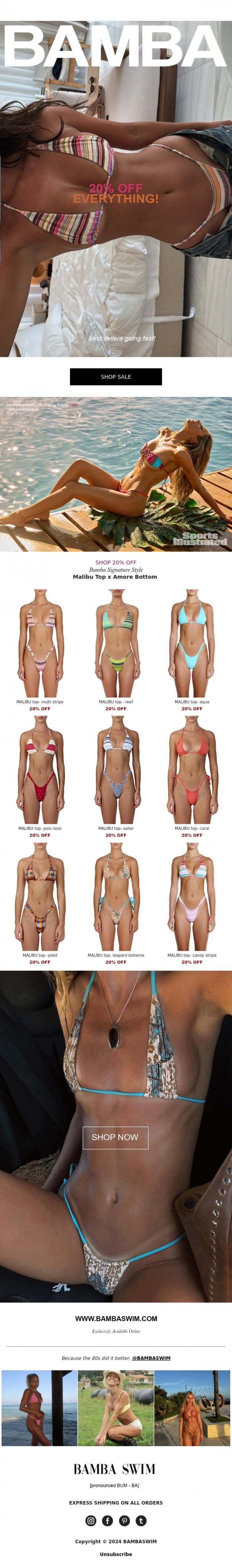 Email Design Inspiration from BAMBA SWIM, BEST SELLERS ON SALE.