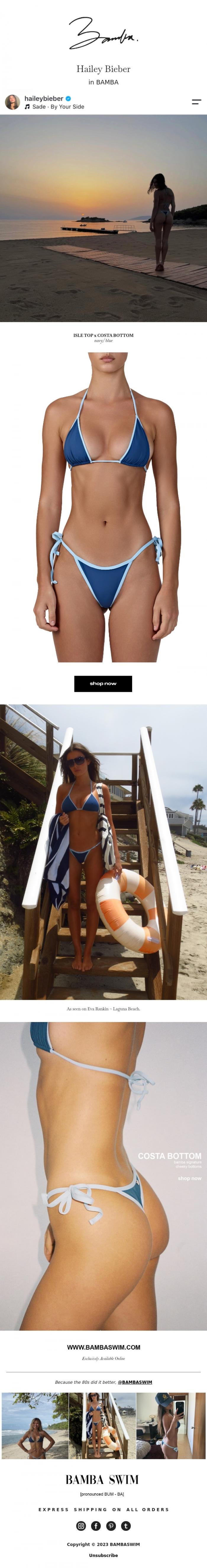 Email Design Inspiration from BAMBA SWIM, Hailey Bieber BAMBA Approved 💙🩵