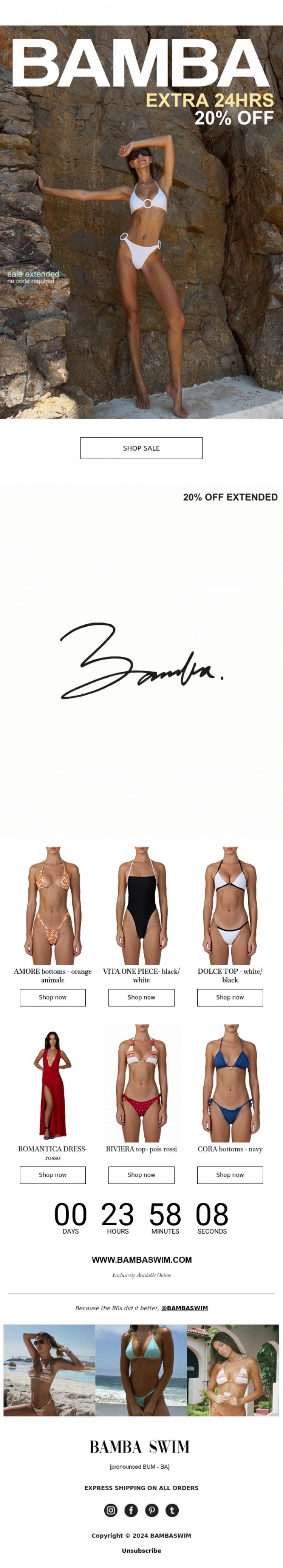 Email Design Inspiration from BAMBA SWIM, FLASH SALE EXTENDED.