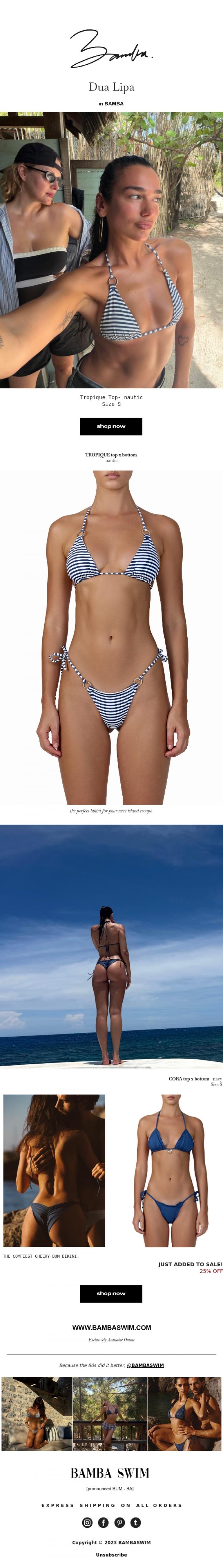 Email Design Inspiration from BAMBA SWIM, DUA LIPA SEEN IN BAMBA 💙🪽
