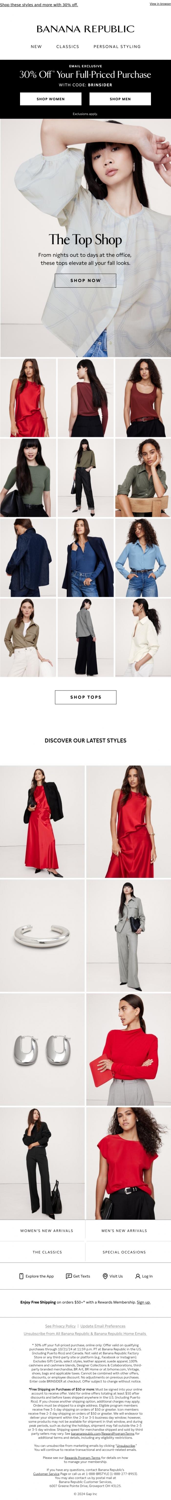 Email Design Inspiration from Banana Republic, Fall's must-have tops