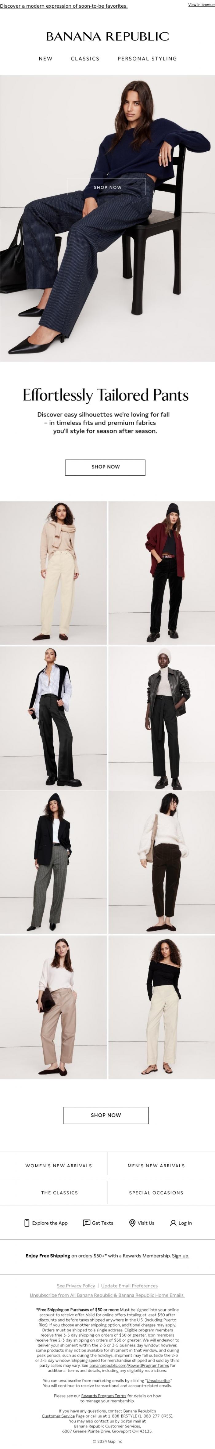 Email Design Inspiration from Banana Republic, Easy pant styles we're wearing this fall