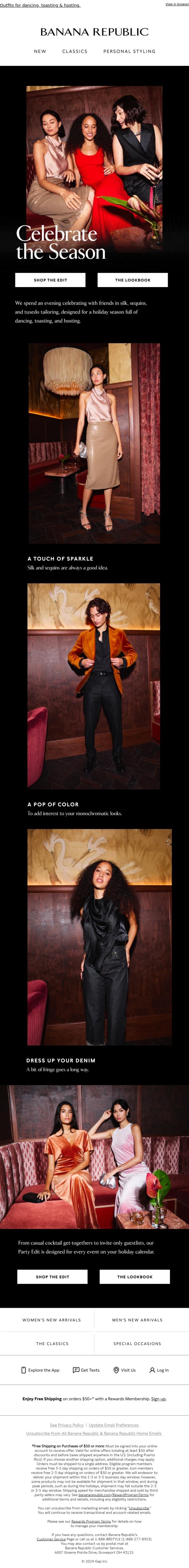 Email Design Inspiration from Banana Republic, Party season starts now