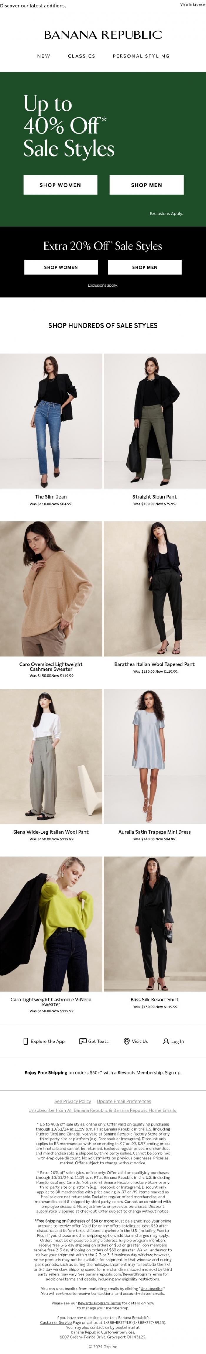 Email Design Inspiration from Banana Republic, Take an extra 20% off new sale styles