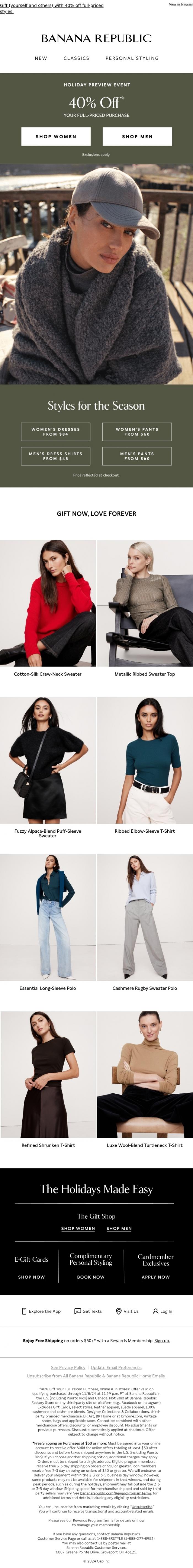 Email Design Inspiration from Banana Republic, The Holiday Preview Event is here