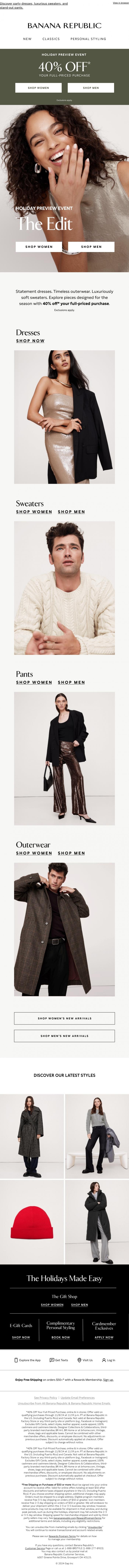 Email Design Inspiration from Banana Republic, Get ahead on holiday shopping with 40% off