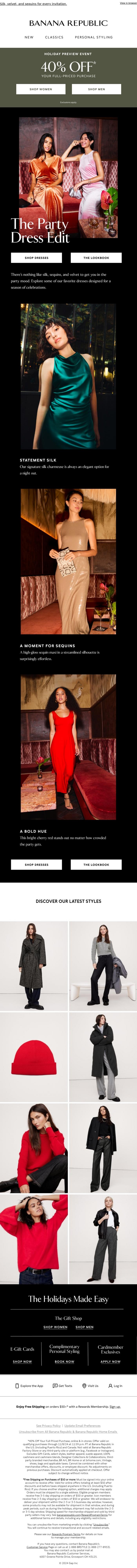 Email Design Inspiration from Banana Republic, 40% off this, and that. Oh, and this too.