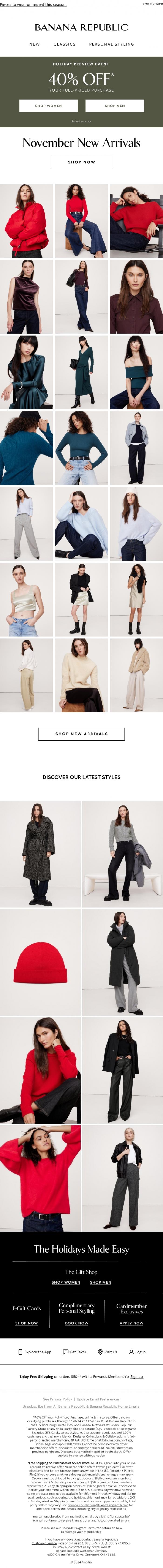 Email Design Inspiration from Banana Republic, The newest styles are 40% off