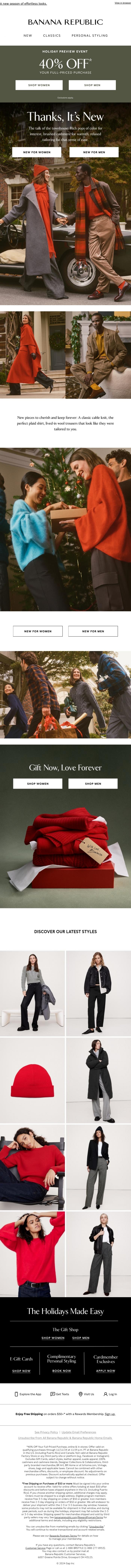 Email Design Inspiration from Banana Republic, 40% off winter must-haves ends at midnight
