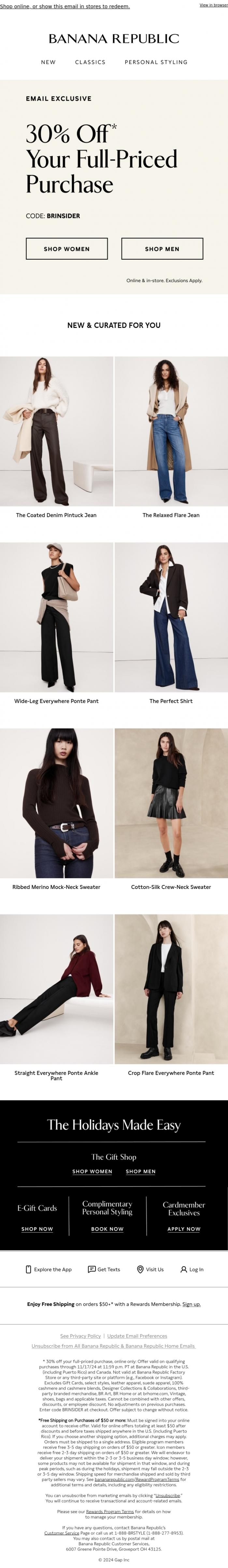 Email Design Inspiration from Banana Republic, Your email exclusive 30% off is here