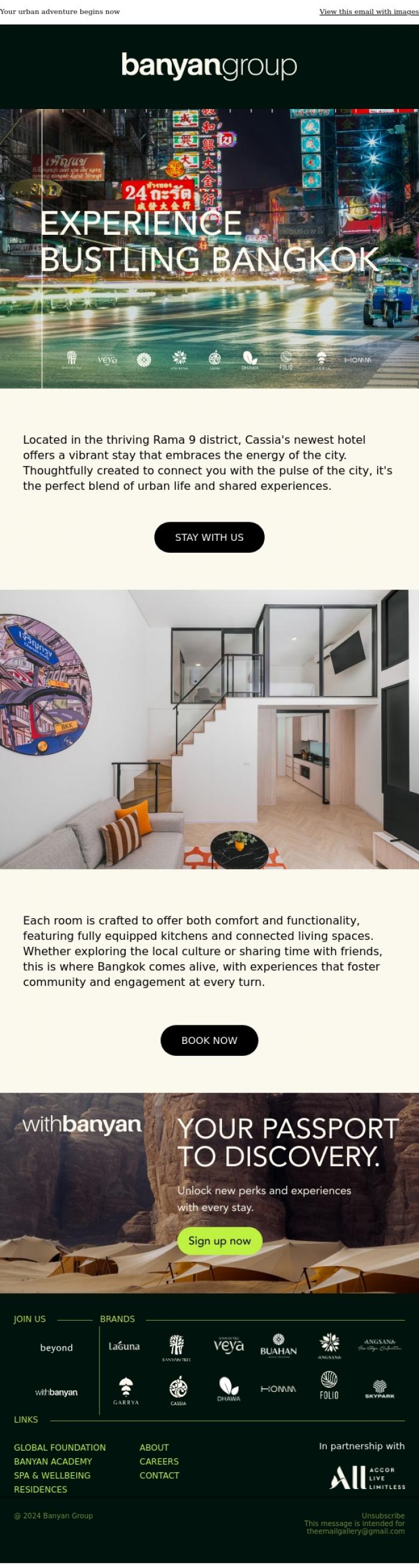 Email Design Inspiration from Banyan Group, Bangkok's vibrant new stay - Discover Cassia Rama 9