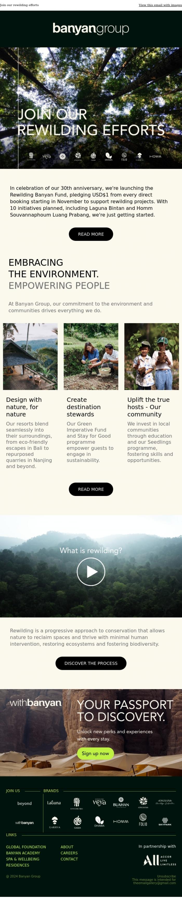 Email Design Inspiration from Banyan Group, Rewilding with Banyan, one pocket forest at a time
