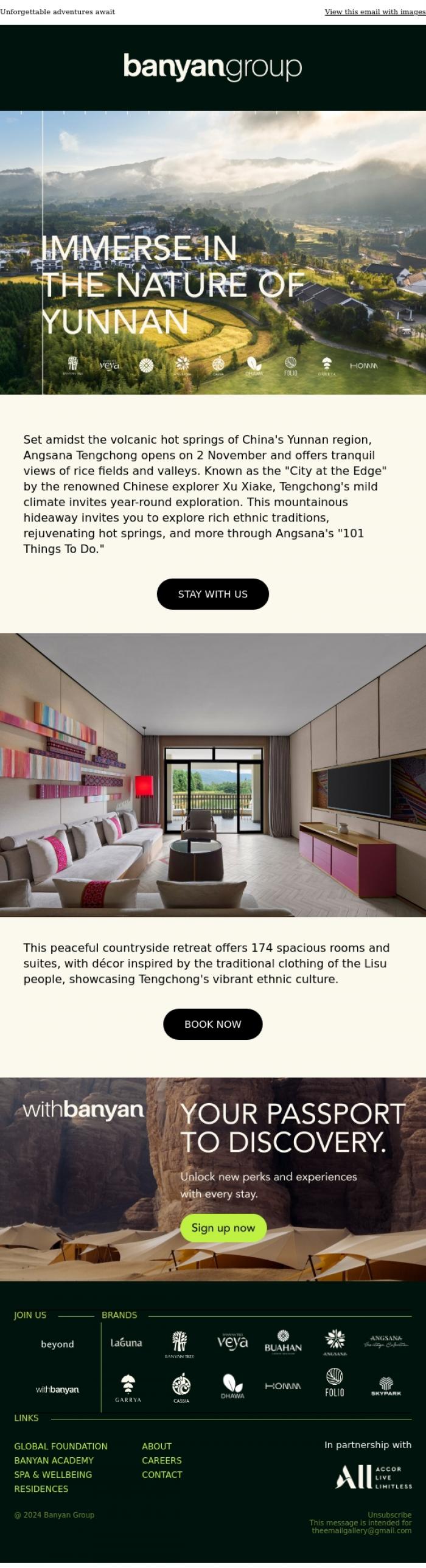 Email Design Inspiration from Banyan Group, Discover Angsana Tengchong: Where nature meets tradition