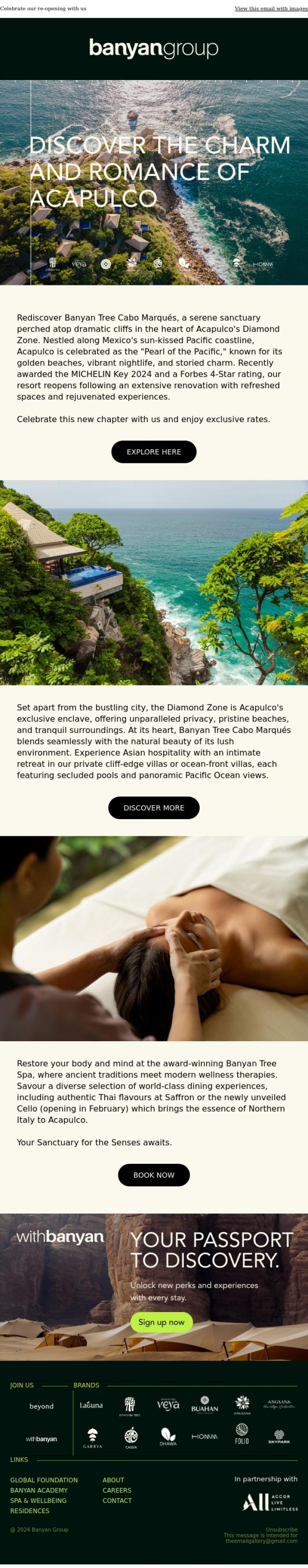 Email Design Inspiration from Banyan Group, Rediscover Banyan Tree Cabo Marqu&eacute;s and enjoy exclusive rates