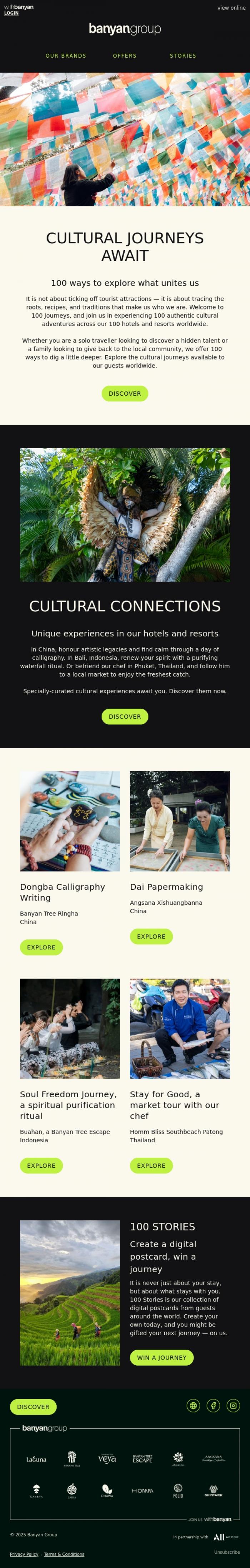 Email Design Inspiration from Banyan Group, 100 Journeys: Cultural Connections