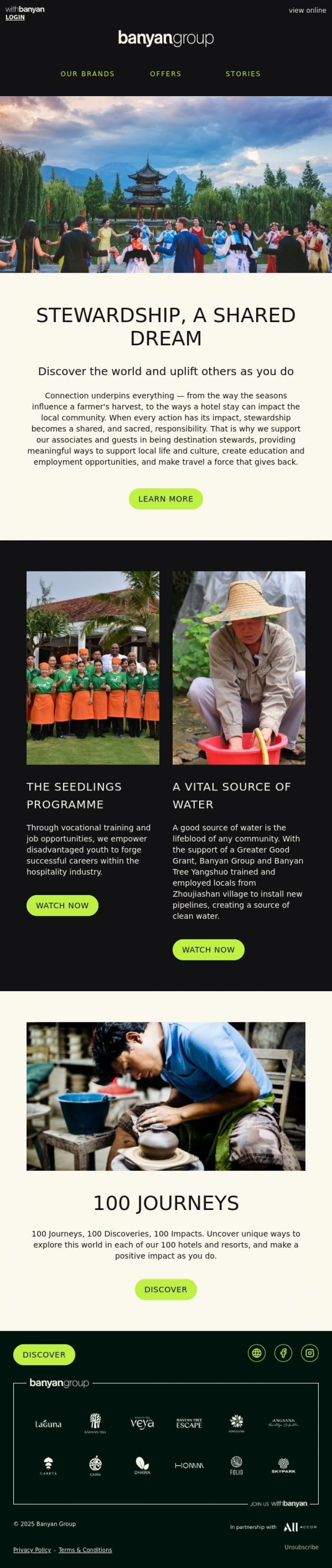 Email Design Inspiration from Banyan Group, Your stay uplifts others