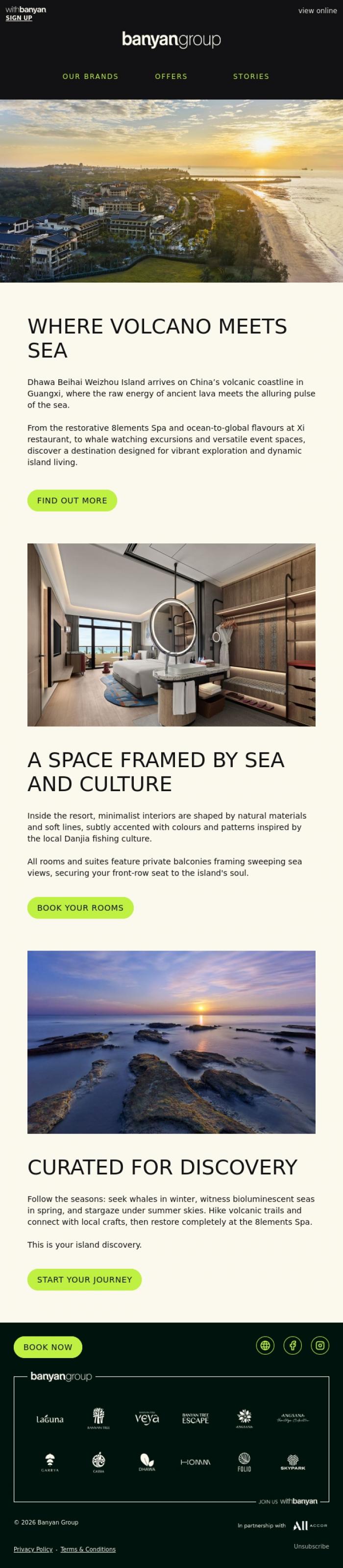 Email Design Inspiration from Banyan Group, New Opening: Dhawa Beihai Weizhou Island