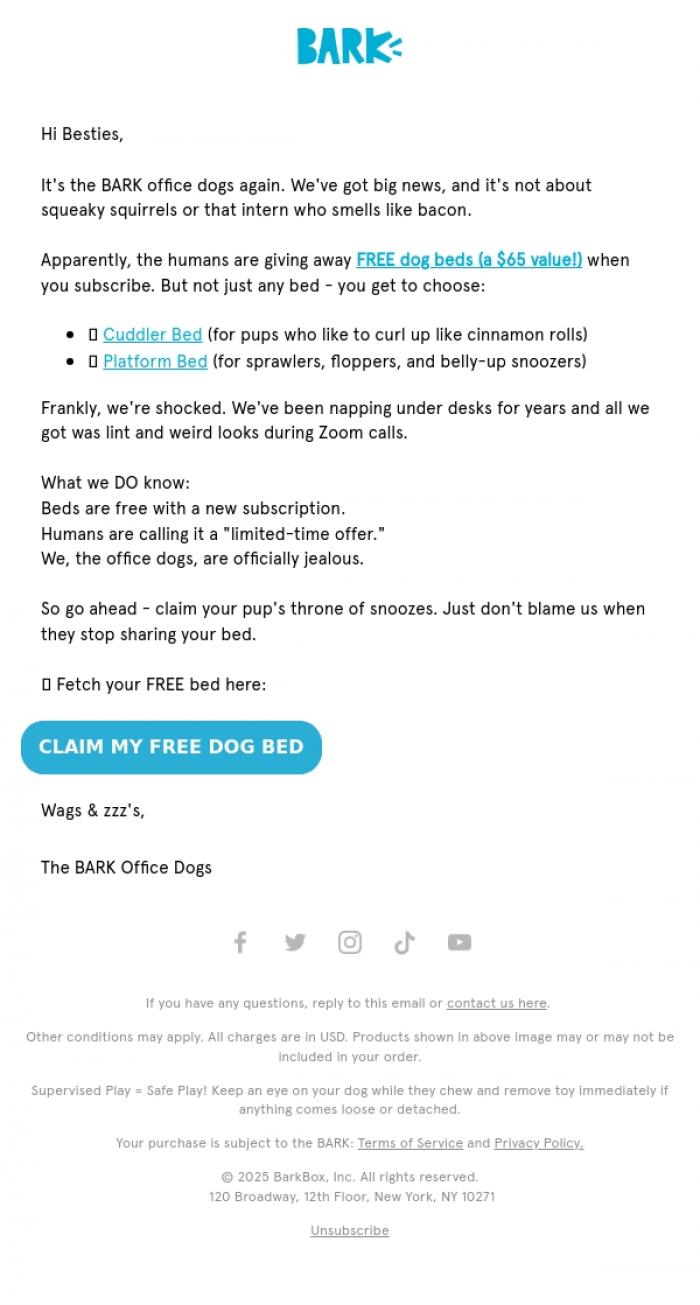 Email Design Inspiration from BARK, NEW Big Bed Bundle: Dog bed (on us!)