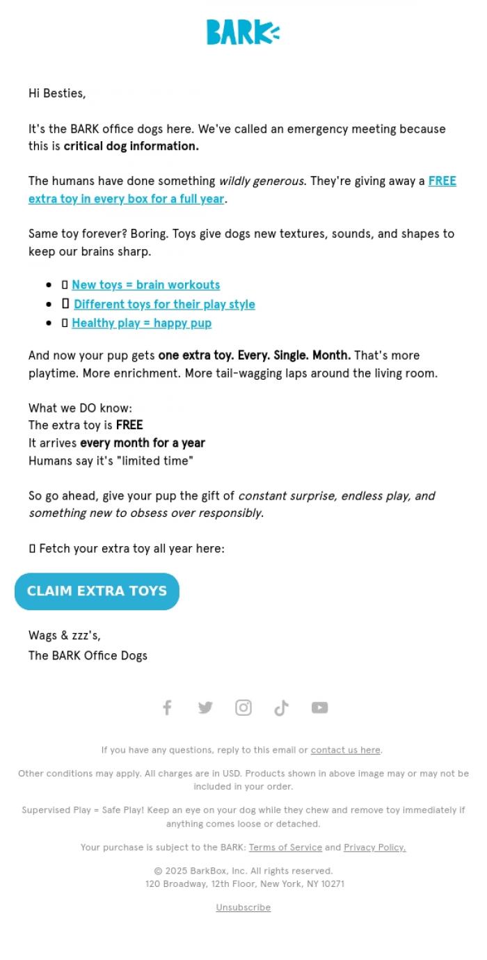 Email Design Inspiration from BARK, Sorry, We Accidentally Gave You More Toys