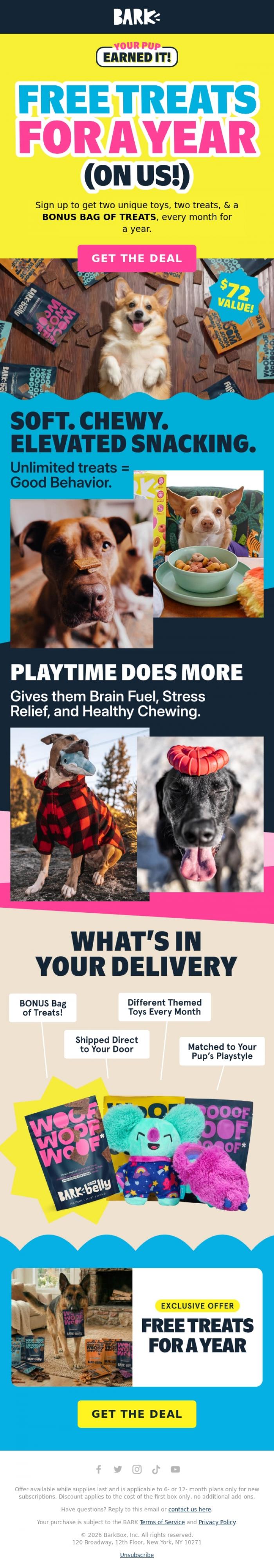 Email Design Inspiration from BARK, Your Perk: Complimentary Treats All Year