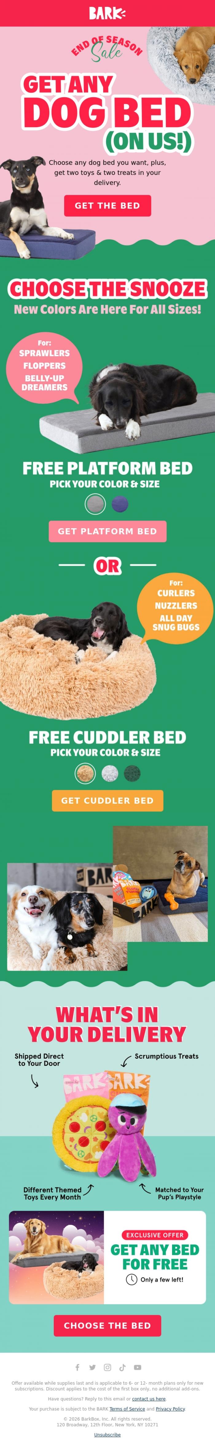 Email Design Inspiration from BARK, This weekend: New Dog Bed, On us!