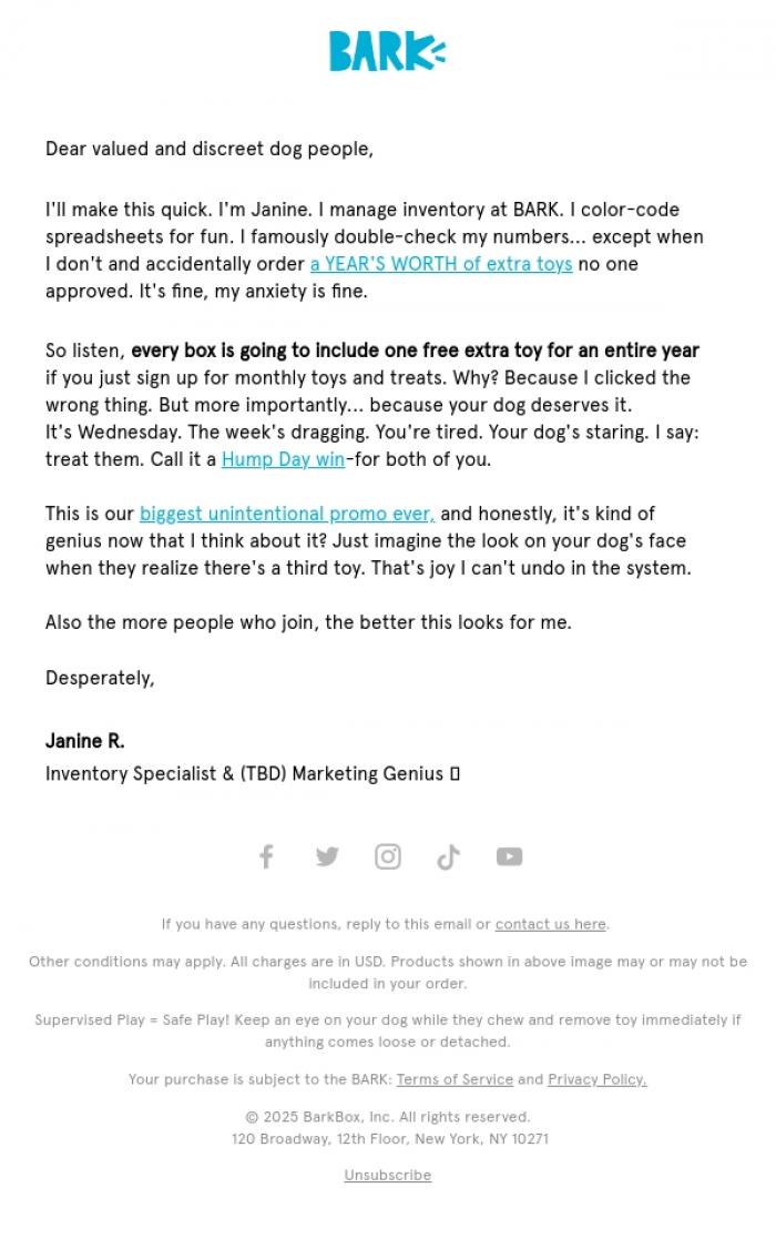 Email Design Inspiration from BARK, Unfortunately we messed up. Your dog wins.