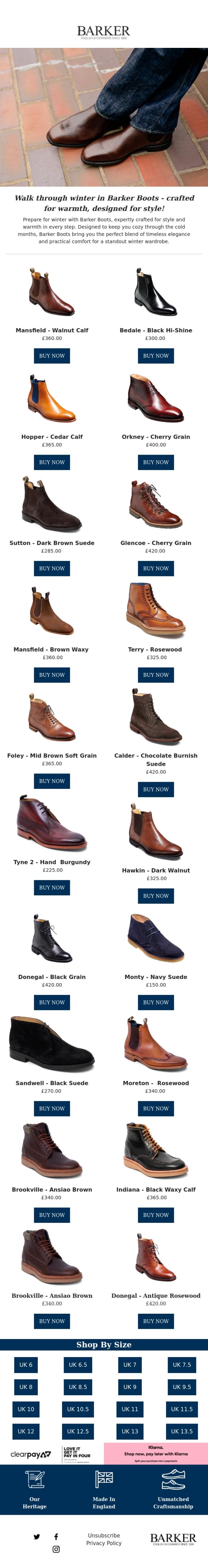 Email Design Inspiration from Barker shoes, Get winter-ready with Barker Boots - crafted for every step to keep you warm and stylish all season!