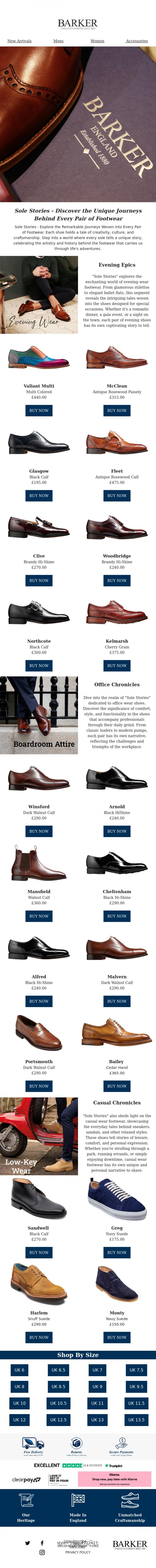 Email Design Inspiration from Barker shoes, Barker Shoes - where every pair brings a new story to life!