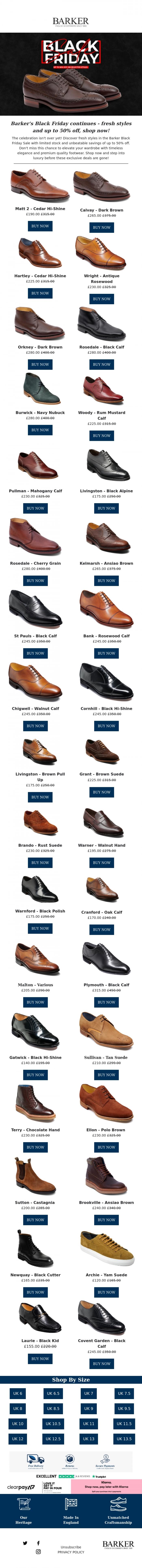 Email Design Inspiration from Barker shoes, The Celebration Continues: Barker Black Friday Sale With 50% off - New Styles Added, Limited Stock, Shop Now!