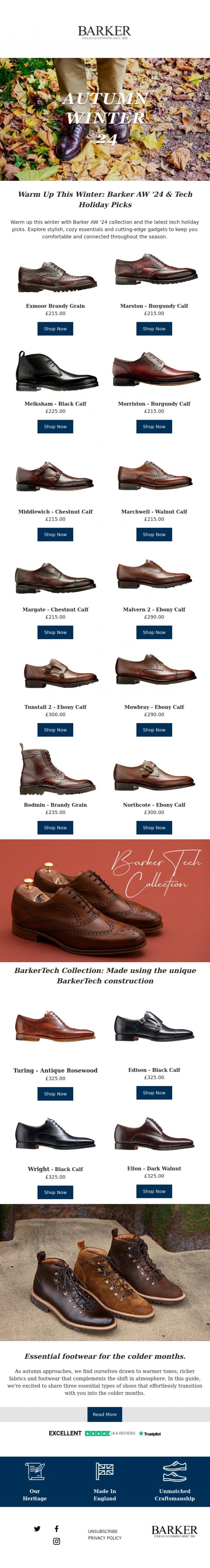 Email Design Inspiration from Barker shoes, Holiday-Ready Footwear: Barker A/W24 & Barker Tech Collection, Shop Now!