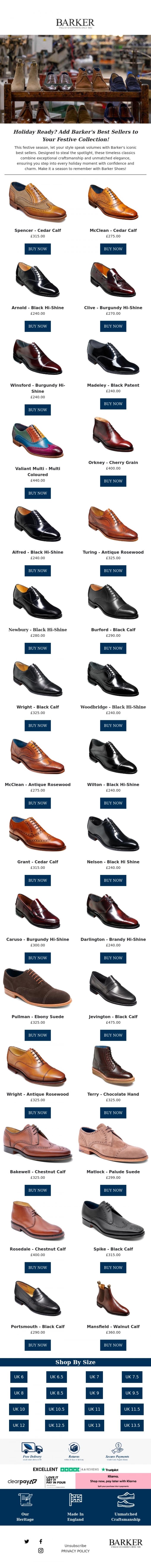 Email Design Inspiration from Barker shoes, Festive Season, Iconic Style - Barker's Best Sellers to Steal the Spotlight!