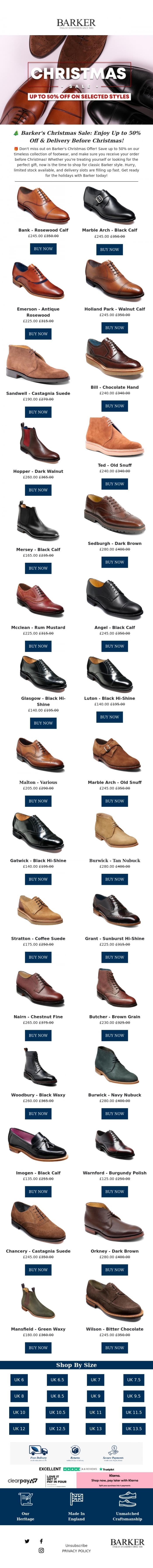 Email Design Inspiration from Barker shoes, 🎁 Barker's Christmas Offer: Save Up to 50% & Get Your Deliveries Before Christmas!
