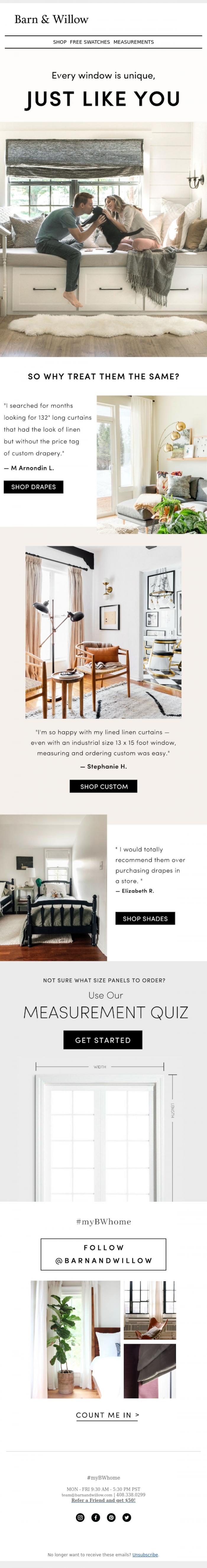 Email Design Inspiration from Barn & Willow, Every window is unique, just like you.