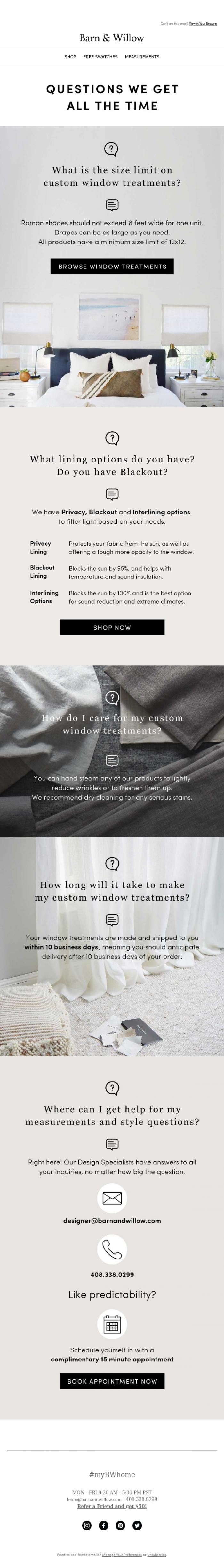 Email Design Inspiration from Barn & Willow, Got design questions?
