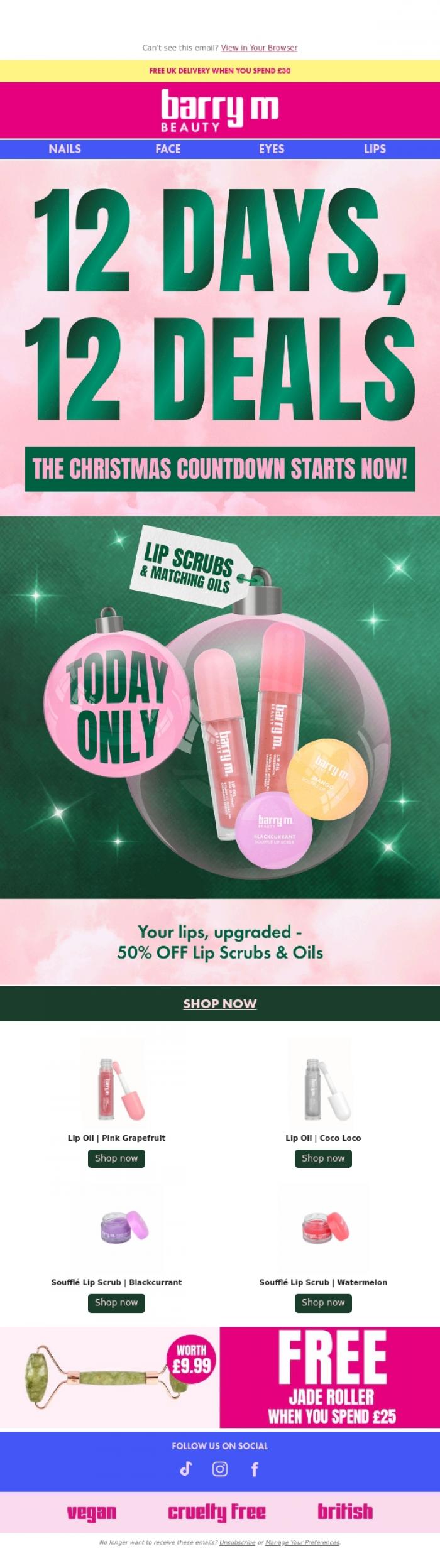 Email Design Inspiration from Barry M, 12 Days, 12 Deals | Just 2 Days Remaining! Your Day 11 Deal Is Live 💥