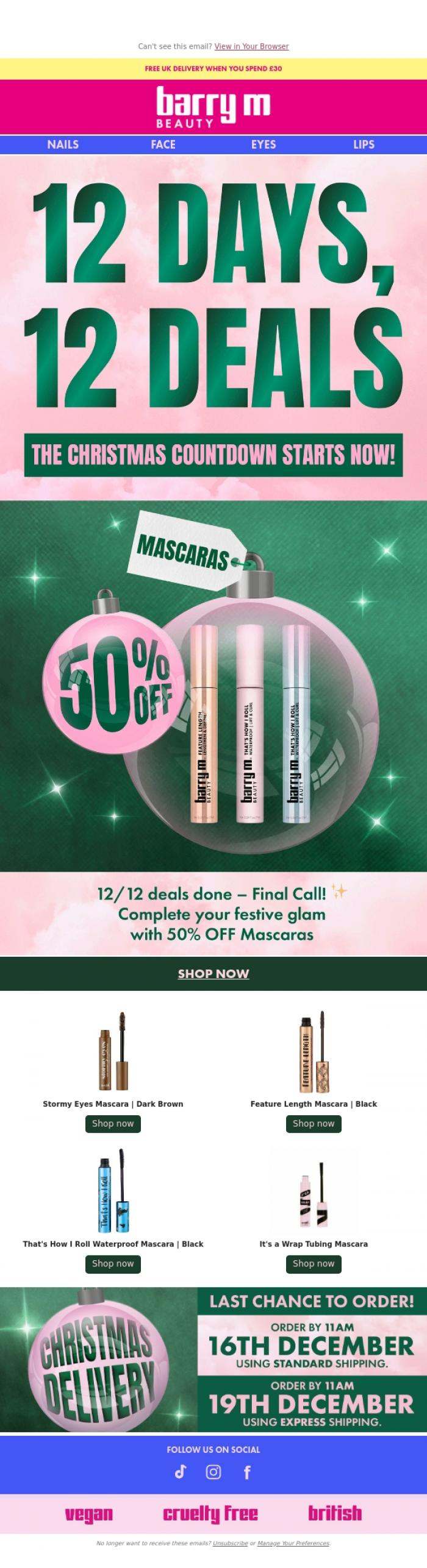 Email Design Inspiration from Barry M, 12 Days, 12 Deals | Last Call! Don't Miss the Final Deal ✨