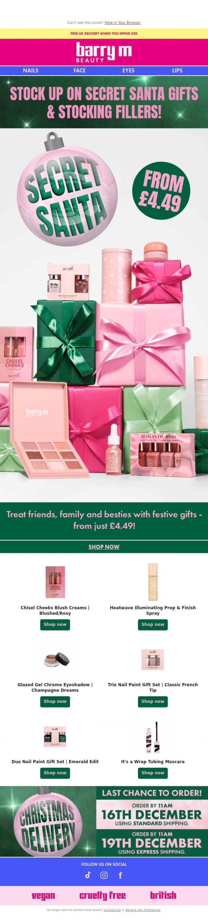 Email Design Inspiration from Barry M, Secret Santa & Stocking Filler Gifts from &pound;4.49! 🎅💅