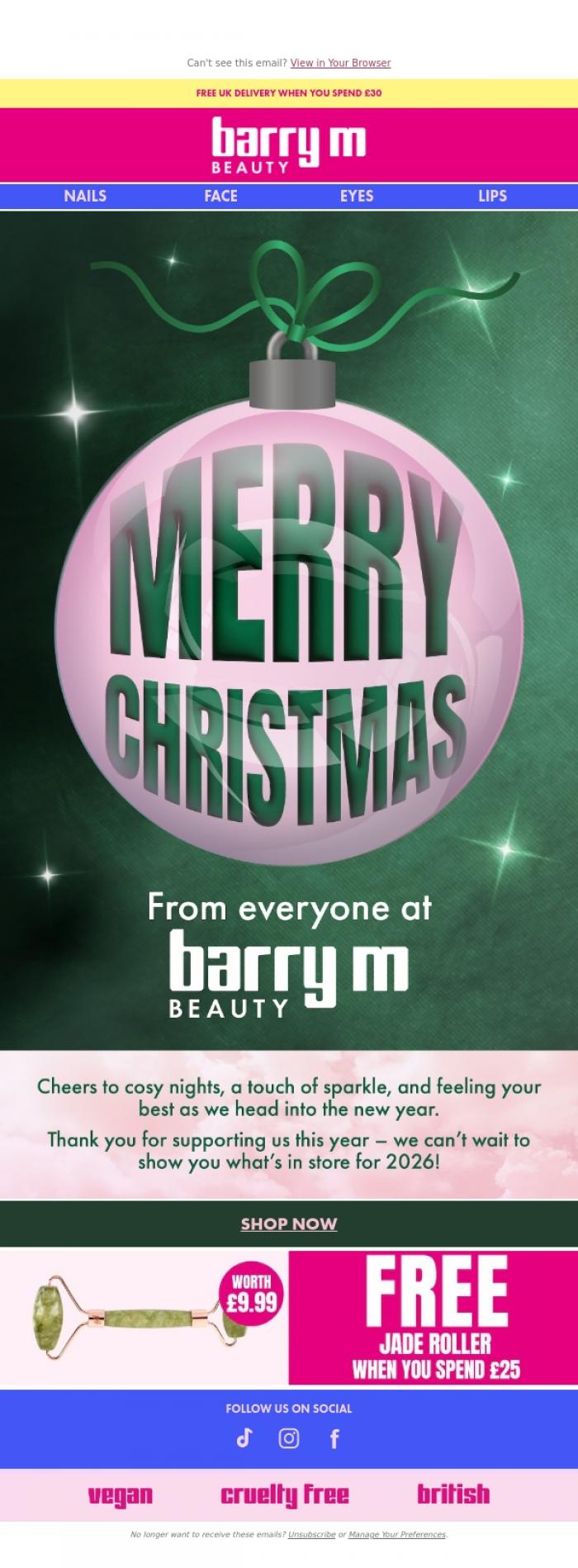 Email Design Inspiration from Barry M, Wishing You a Merry Christmas from Barry M Beauty! 💄🎁
