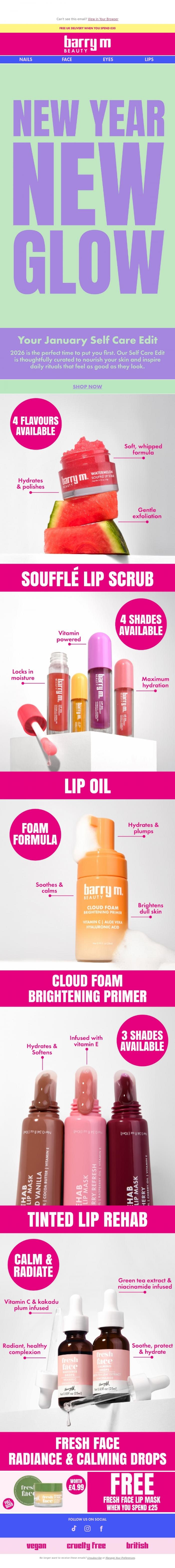 Email Design Inspiration from Barry M, New Year, New Glow ✨